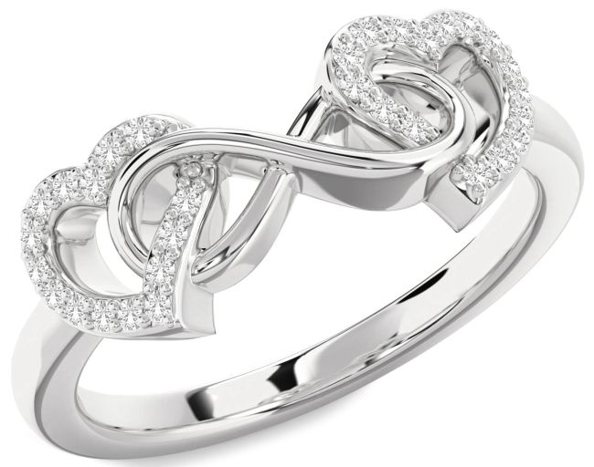 White Sapphire Silver Heart Infinity Ring