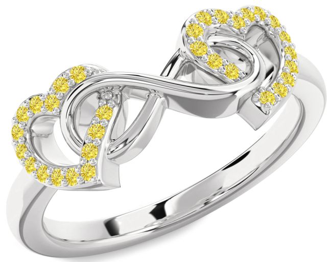 Yellow Diamond Silver Heart Infinity Ring