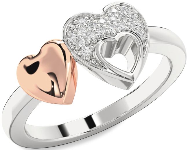 Diamond Rose Gold Silver Heart Ring