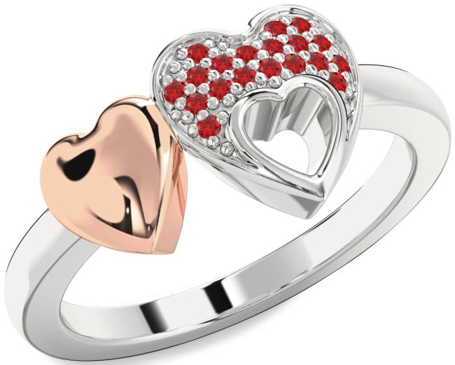 Ruby Platinum & Rose Gold Heart Ring