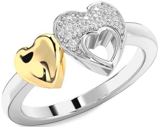 Diamond Gold Silver Heart Ring