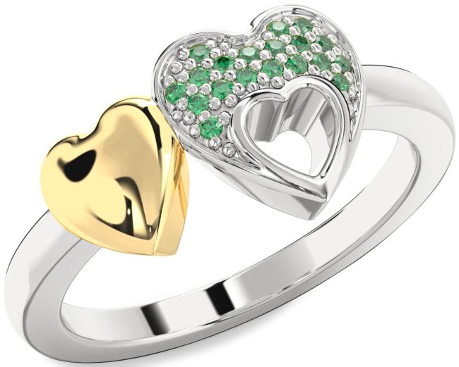 Emerald Silver & 10K gold Heart Ring