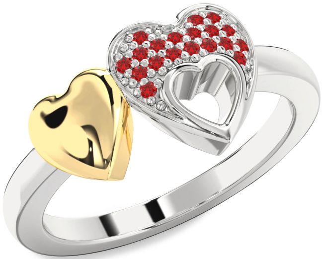 Ruby Gold Silver Heart Ring