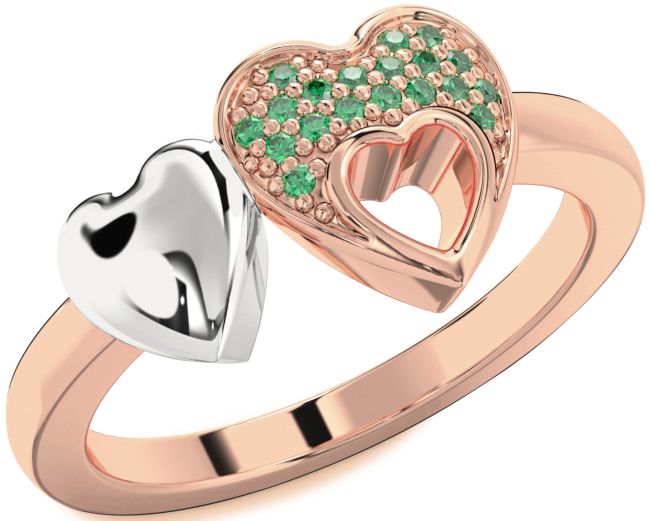 Emerald Rose Gold Silver Heart Ring