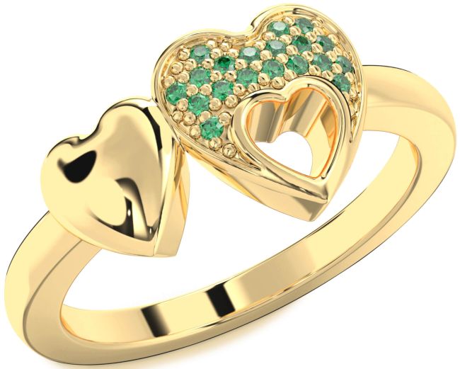 Emerald Gold Silver Heart Ring