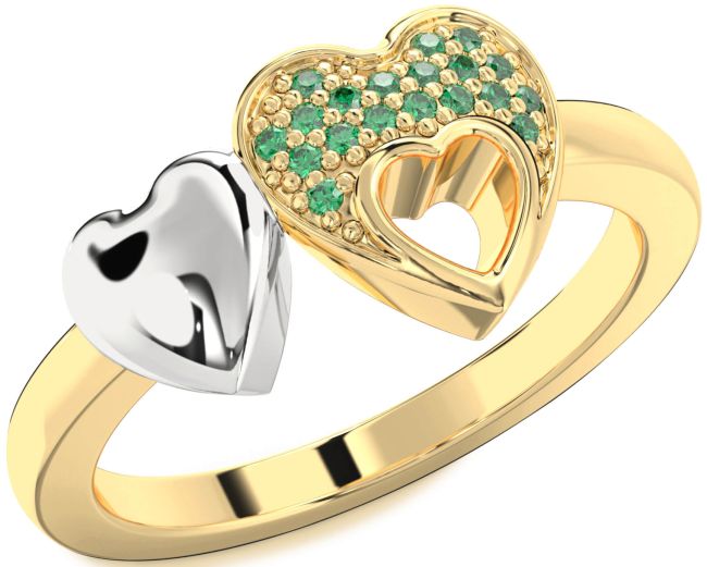 Emerald Gold Silver Heart Ring