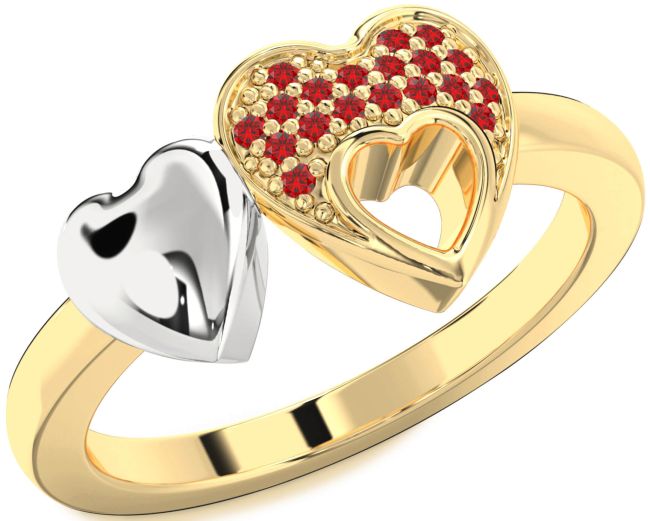 Ruby Gold Silver Heart Ring
