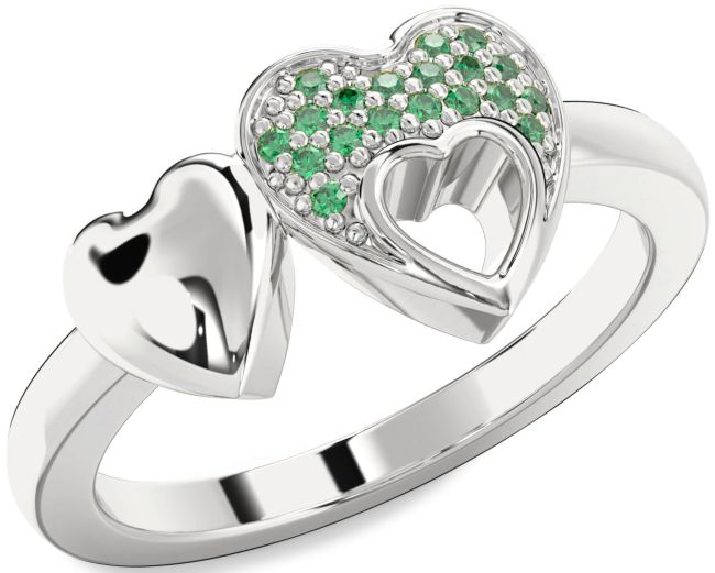 Emerald Platinum Heart Ring
