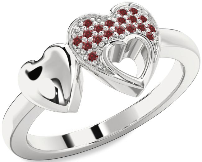 Garnet Platinum Heart Ring
