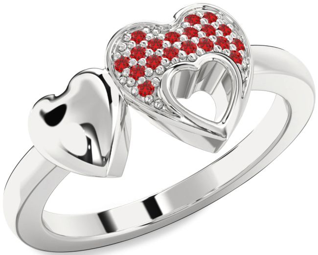 Ruby Silver Heart Ring