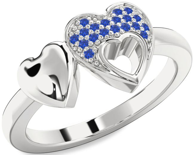 Blue Sapphire Silver Heart Ring