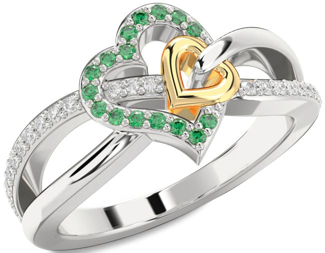 Diamond Emerald Gold Silver Heart Ring