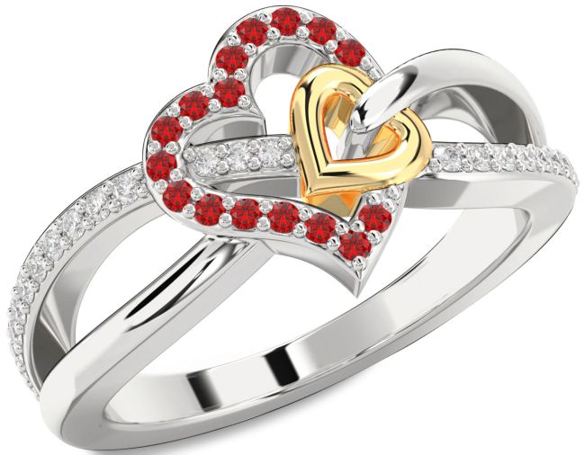 Diamond Ruby Gold Silver Heart Ring