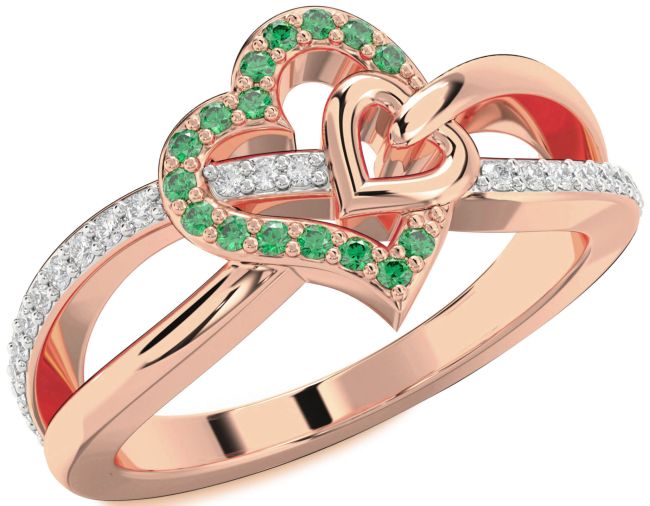 Diamond Emerald Rose Gold Heart Ring