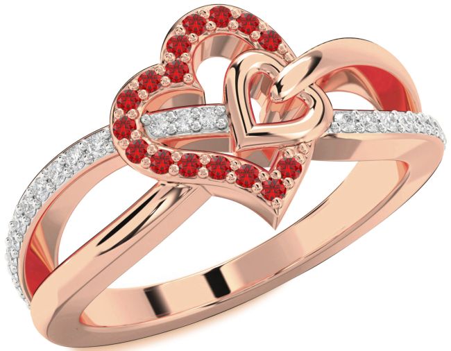 Diamond Ruby Rose Gold Heart Ring