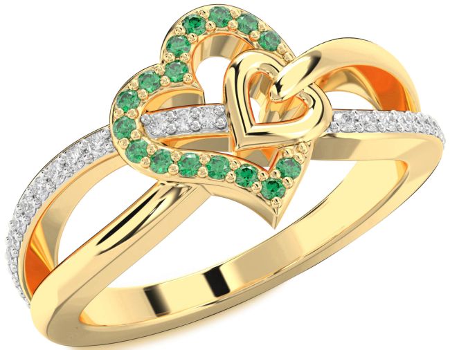 Diamond Emerald Gold Heart Ring