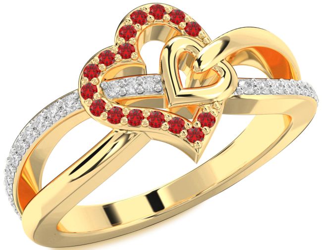 Diamond Ruby Gold Heart Ring