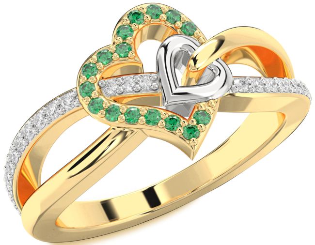 Diamond Emerald Gold Silver Heart Ring