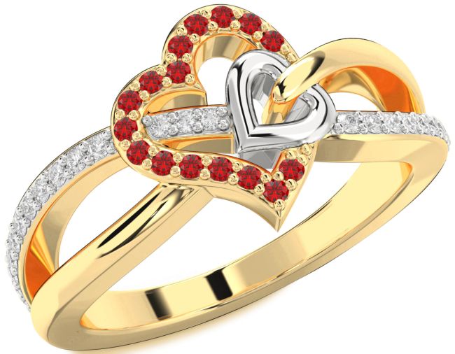 Diamond Ruby Gold Silver Heart Ring