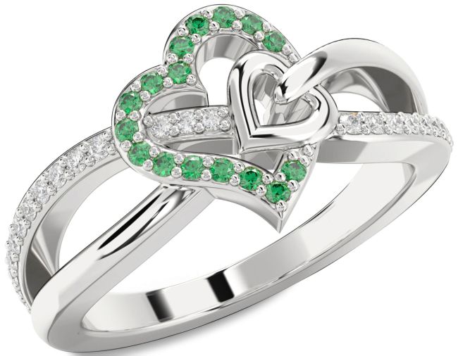 Diamond Emerald Platinum Heart Ring
