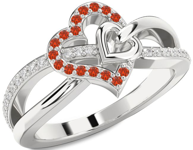 Diamond Fire Opal Platinum Heart Ring