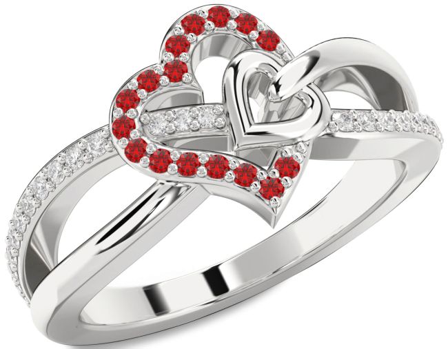 Diamond Ruby Platinum Heart Ring