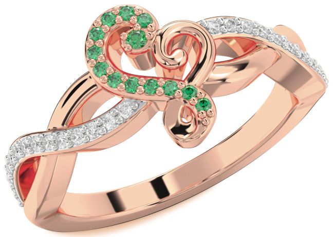 Diamond Emerald Rose Gold Silver Heart Ring