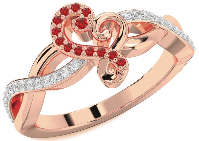 Diamond Ruby Rose Gold Heart Ring