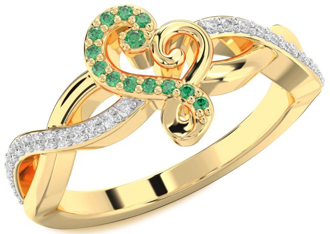 Diamond Emerald Gold Silver Heart Ring
