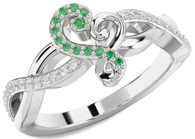 Diamond Emerald Platinum Heart Ring