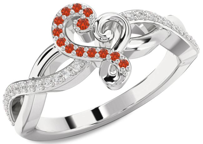 Diamond Fire Opal Platinum Heart Ring