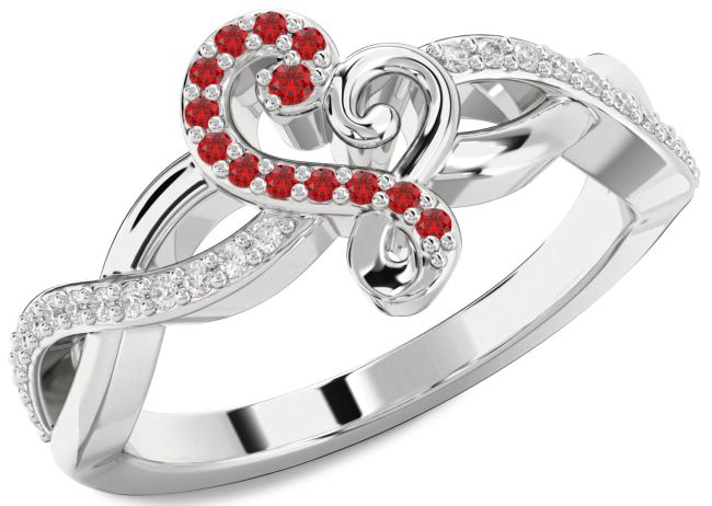 Diamond Ruby Silver Heart Ring
