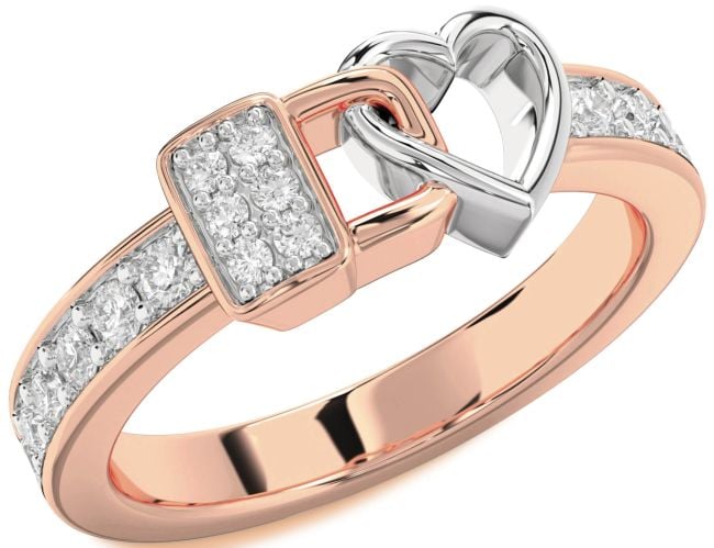 Diamond White Rose Gold Heart Lock Ring