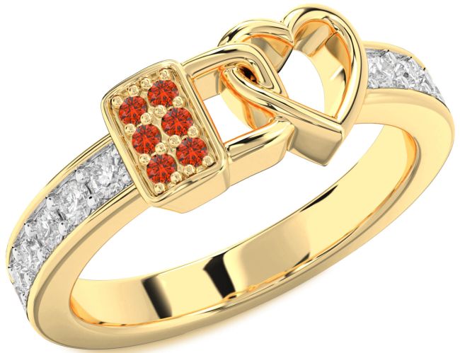 Diamond Fire Opal Gold Heart Lock Ring