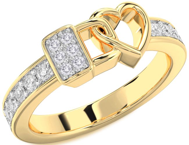 Salt & Pepper Diamond Gold Heart Lock Ring