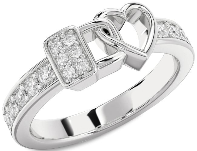 Lab Diamond Silver Heart Lock Ring