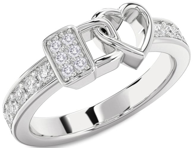 Salt & Pepper Diamond Silver Heart Lock Ring