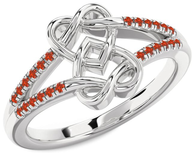 Fire Opal Platinum Heart Ring
