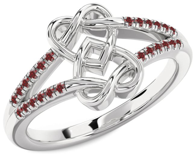 Garnet Platinum Heart Ring