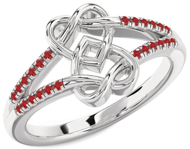 Ruby Silver Heart Ring