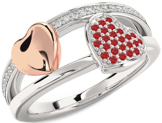 Diamond Ruby Rose Gold Silver Heart Ring