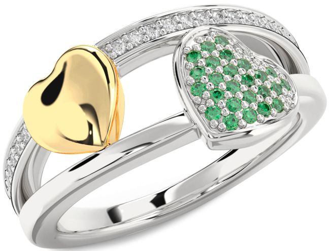 Diamond Emerald Gold Silver Heart Ring