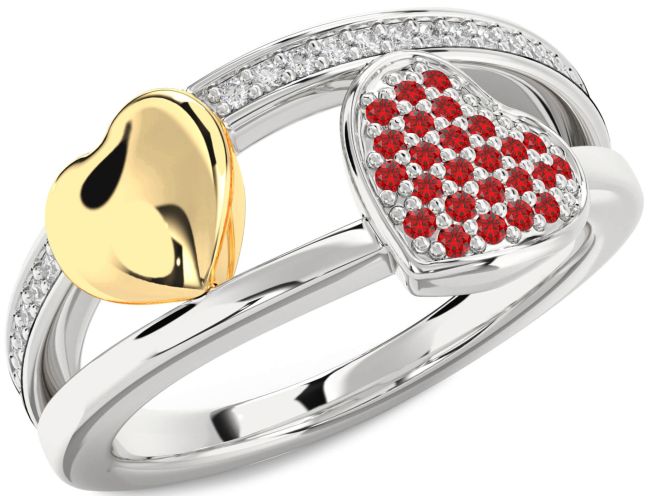 Diamond Ruby Gold Silver Heart Ring