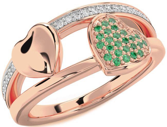 Diamond Emerald Rose Gold Heart Ring