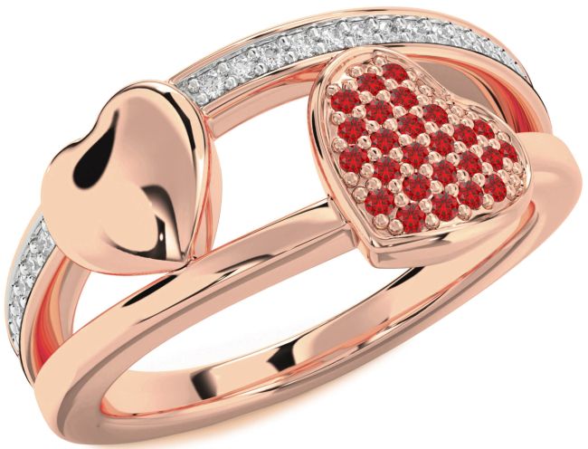 Diamond Ruby Rose Gold Heart Ring