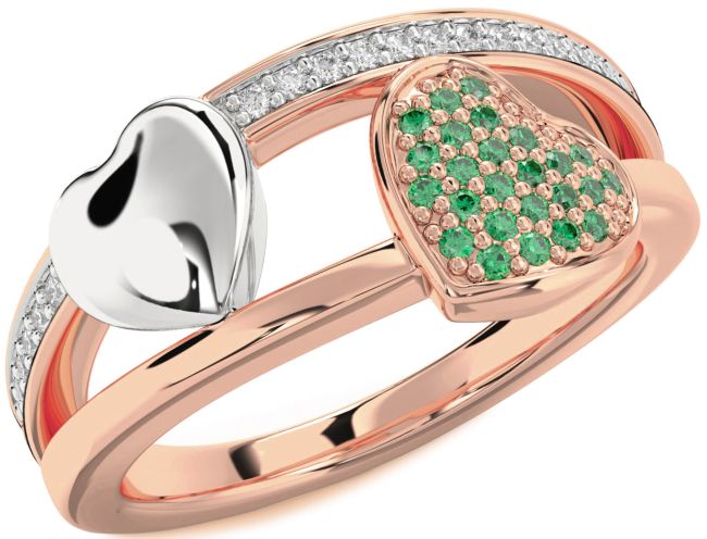 Diamond Emerald Rose Gold Silver Heart Ring