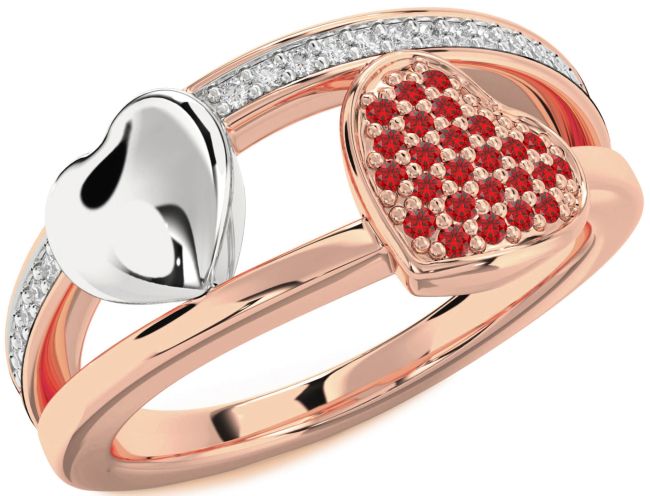 Diamond Ruby Rose Gold Silver Heart Ring