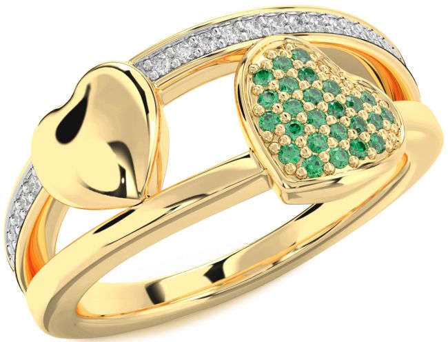 Diamond Emerald Gold Heart Ring
