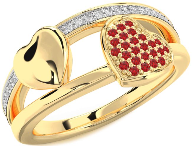 Diamond Ruby Gold Silver Heart Ring