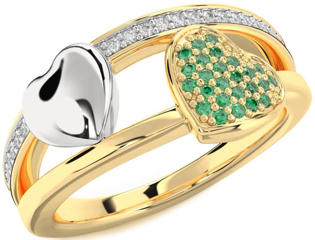 Diamond Emerald Gold Silver Heart Ring